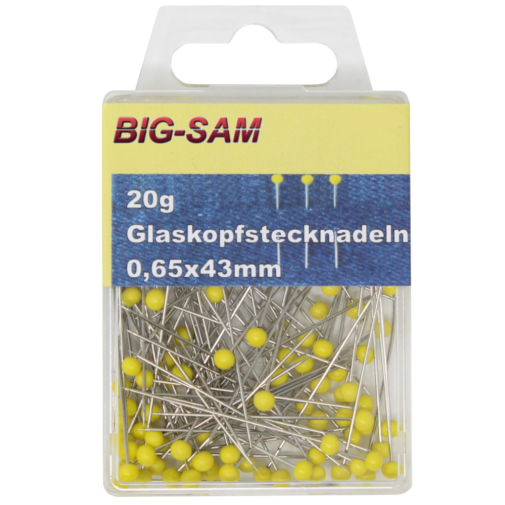 20g Glaskopfstecknadeln 0,65 x 43mm mit gelben Köpfen