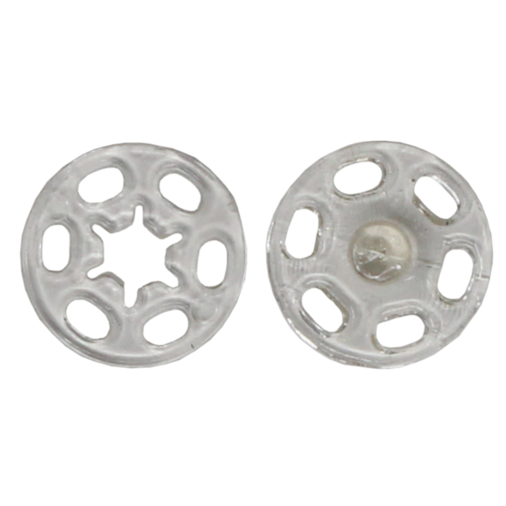 12 Druckknöpfe 15mm aus Kunststoff in Weiß-Transparent