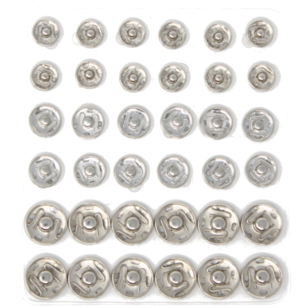 36 Druckknöpfe Set 10, 12 und 14 mm Durchmesser in Silberfarben