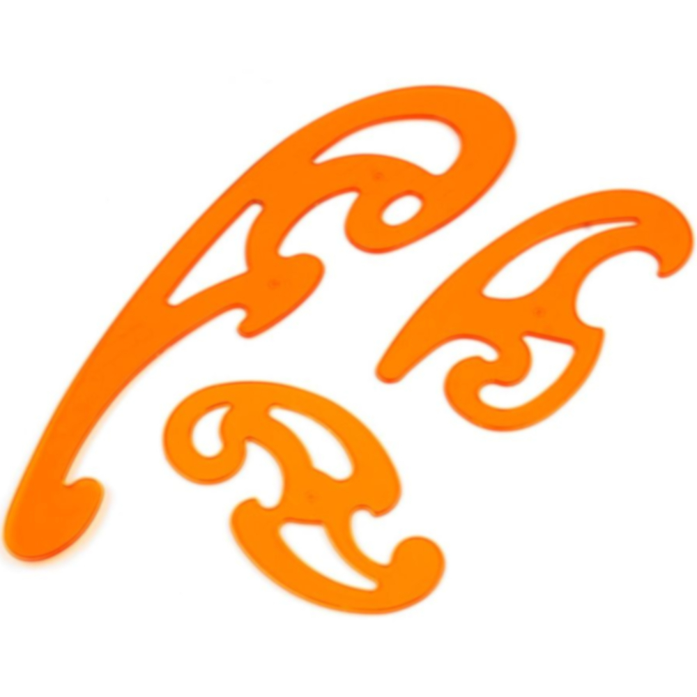 3er Set Burmester Kurvenschablonen aus Kunststoff  Orange-Transparent