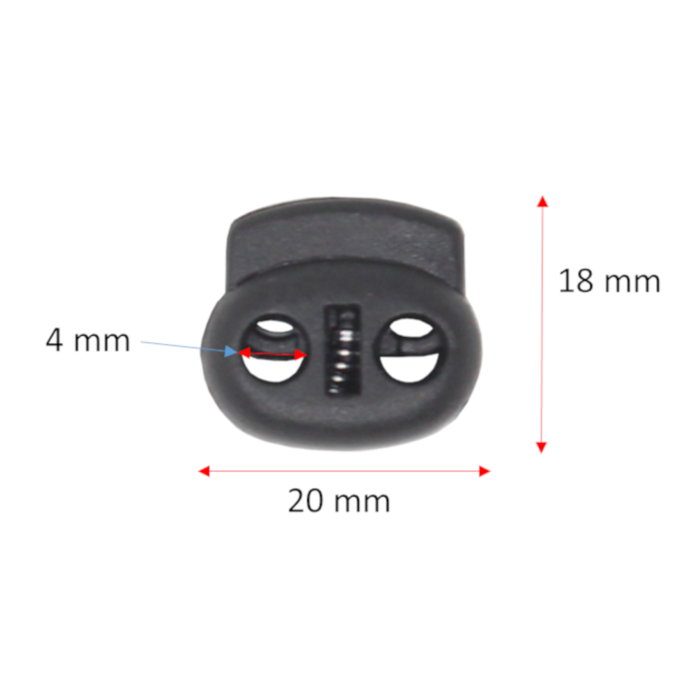 10x 2-Loch Kordelstopper aus Kunststoff in Schwarz mit 4mm Durchzug