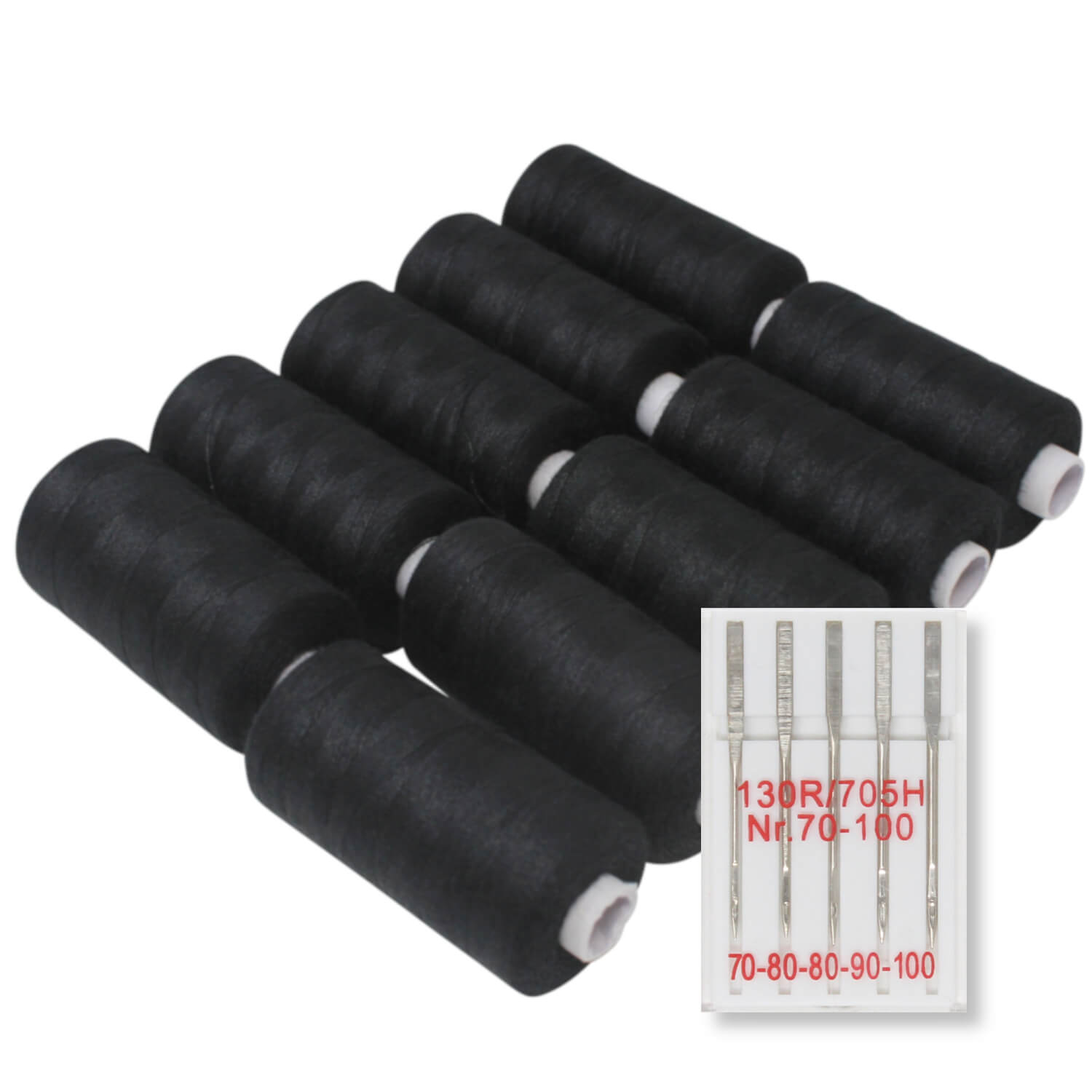 10x 500m Syngarn - Farbe Schwarz + 5 Universal Nadeln