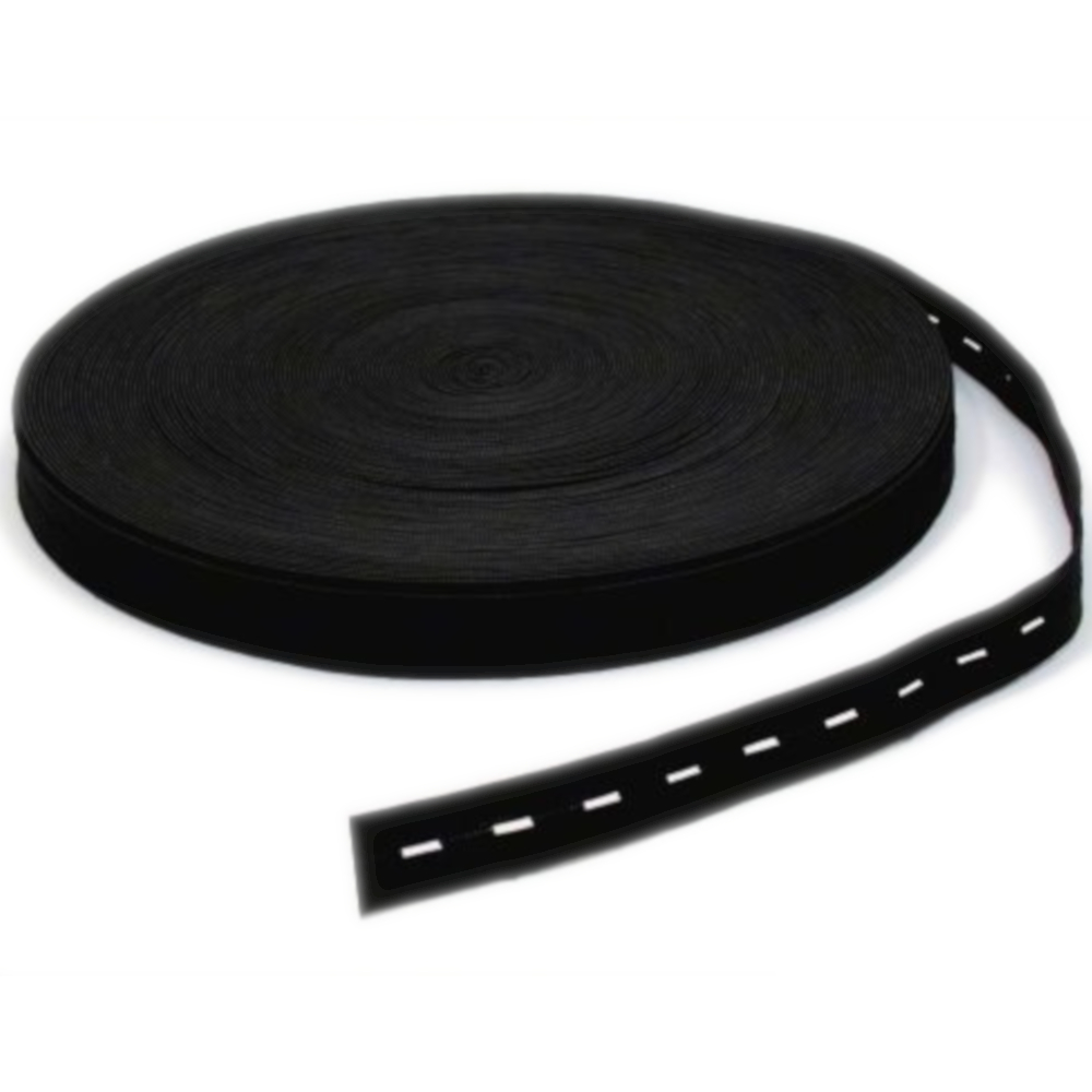 Lochgummiband mit einer Breite von 15 mm in der Farbe Schwarz