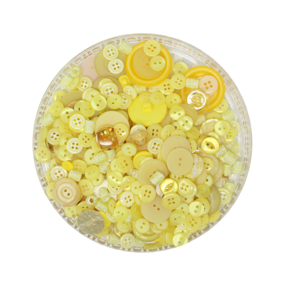150g Aufnäh-Knopfmischung in gelber Farbe