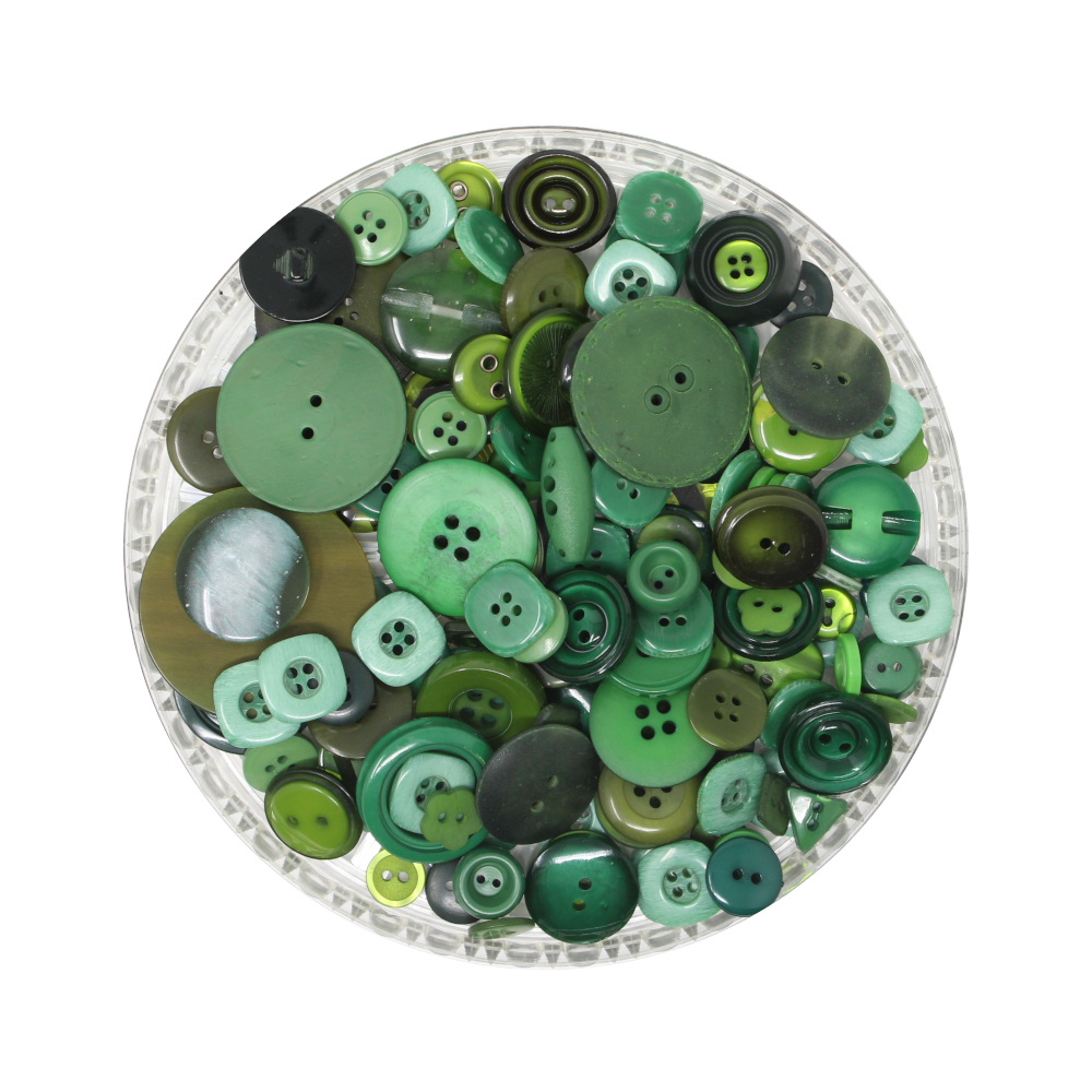 150g Aufnäh-Knopfmischung in grüner Farbe