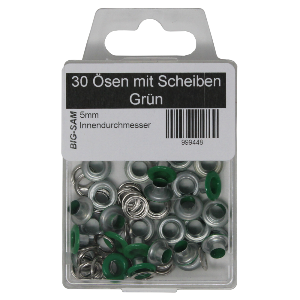 30 Ösen mit Scheibe - 5mm Innendurchmesser - in Grün