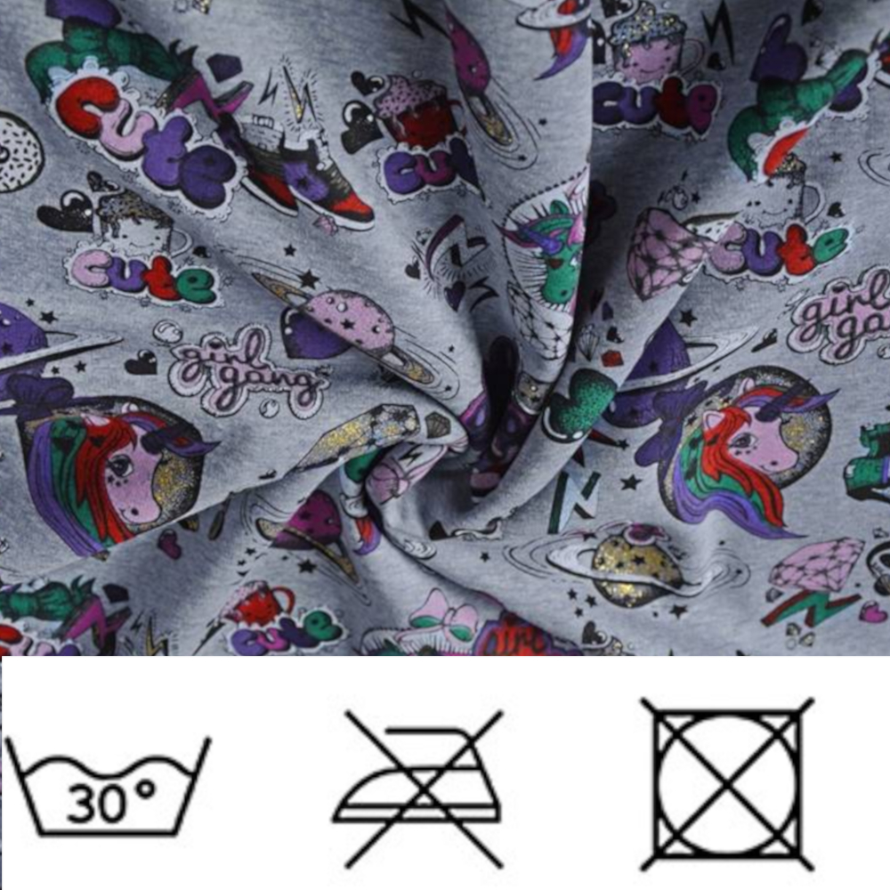 1m | Alpenfleece 150cm in Grau mit Pony Mädchen Glitzer Design