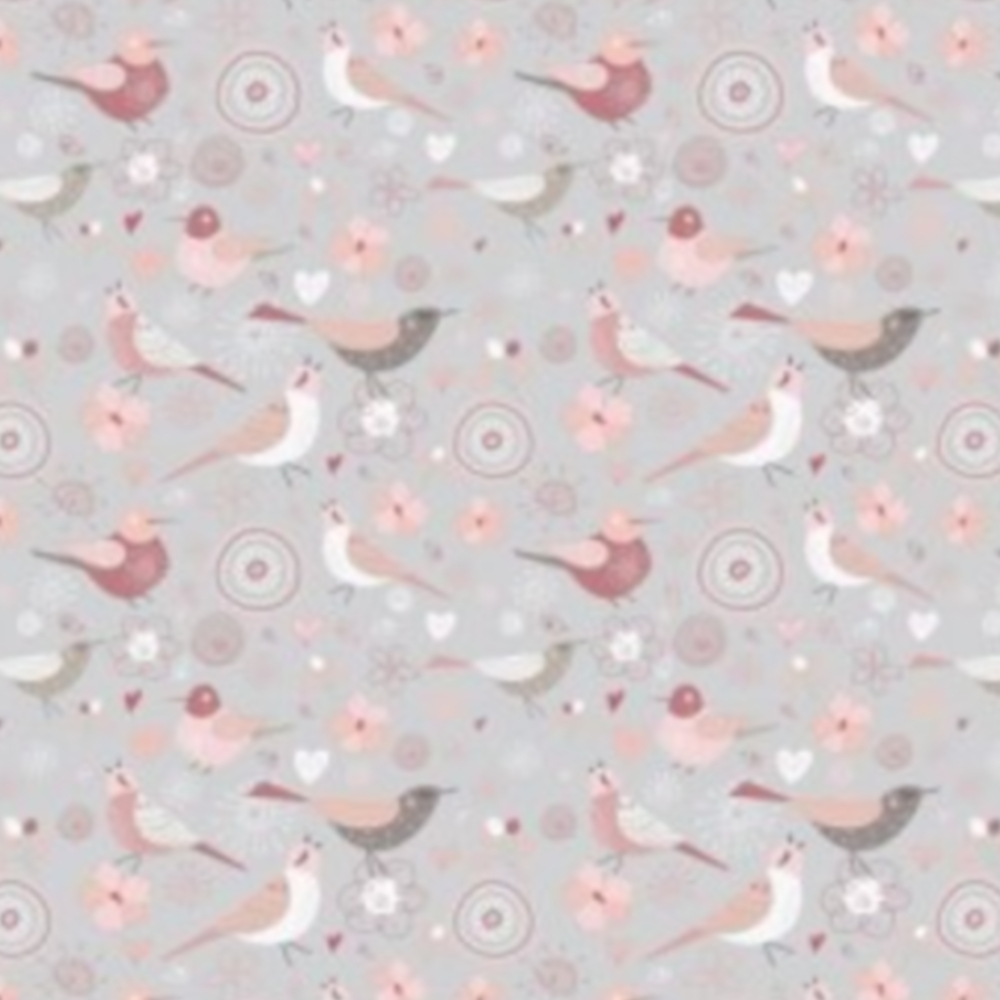 1m | Jersey Stoff 150cm in Grau mit Vogelmuster