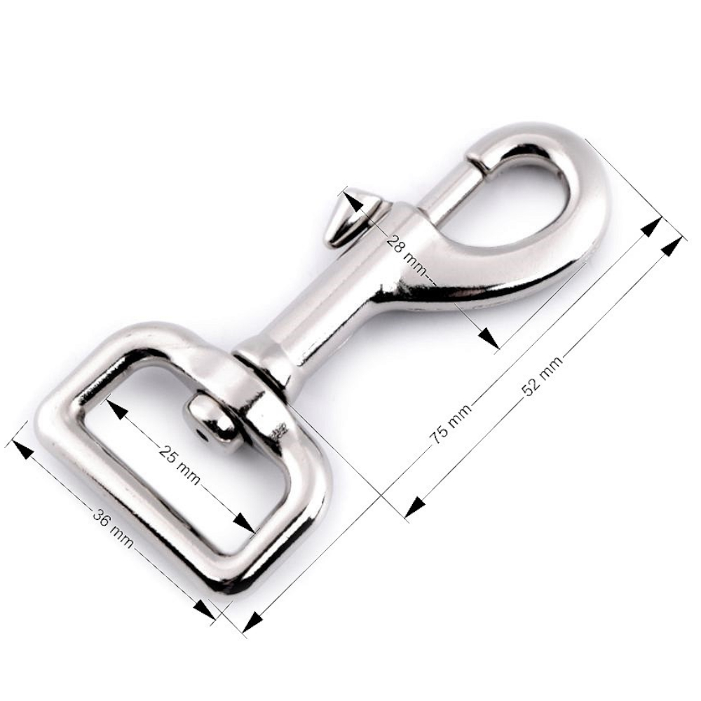 Karabiner drehbar - 36 x 75 mm - 25mm Lochdurchmesser (eckig) - Silber