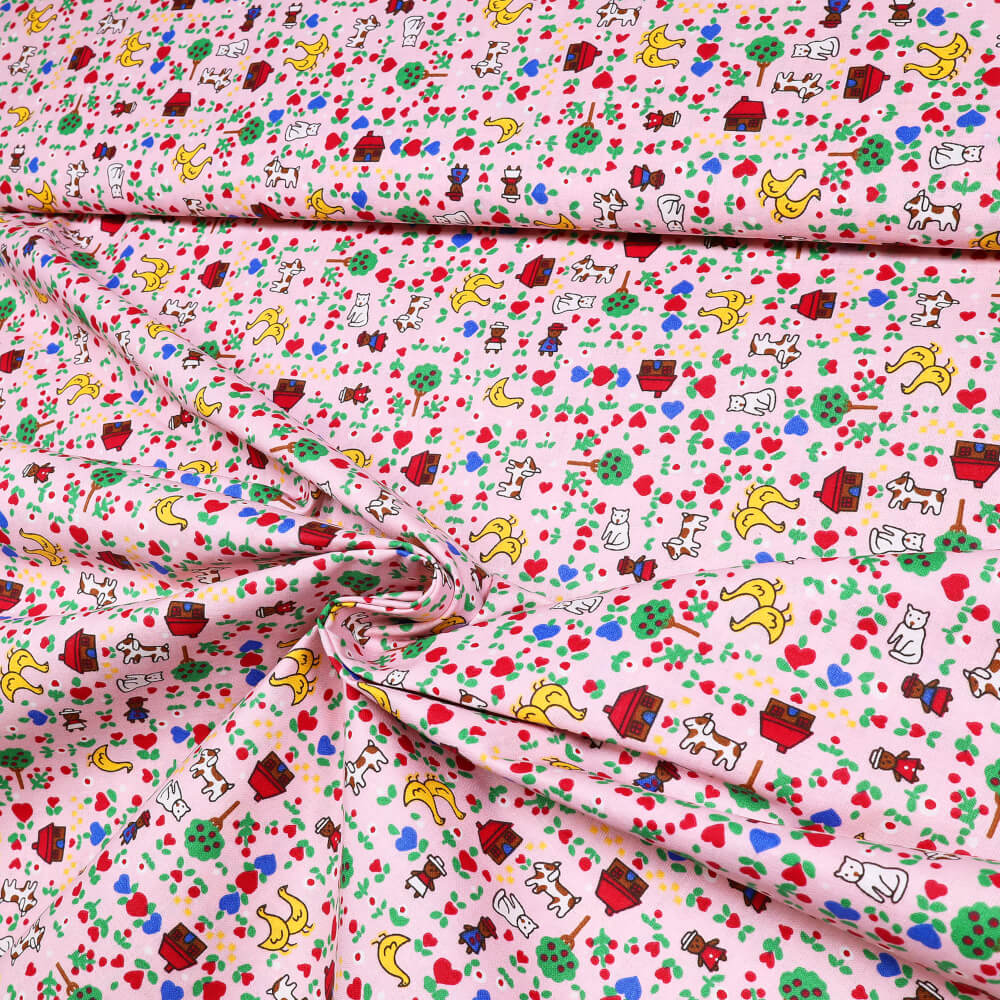 1m | Baumwollstoff mit Kindermotiven - 150cm breit - Rosa (10919)