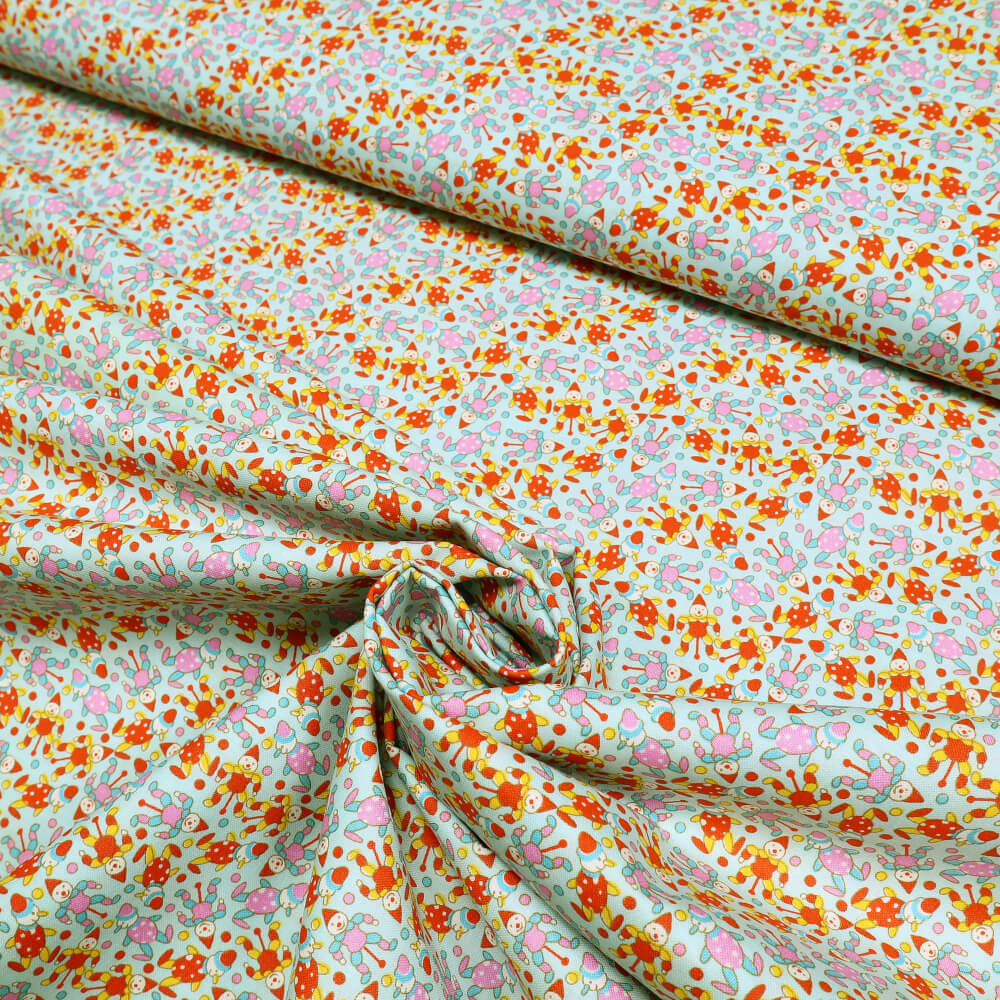 1m | Baumwollstoff mit Pinocchio Motiv - 150cm breit - Hellblau (10719)