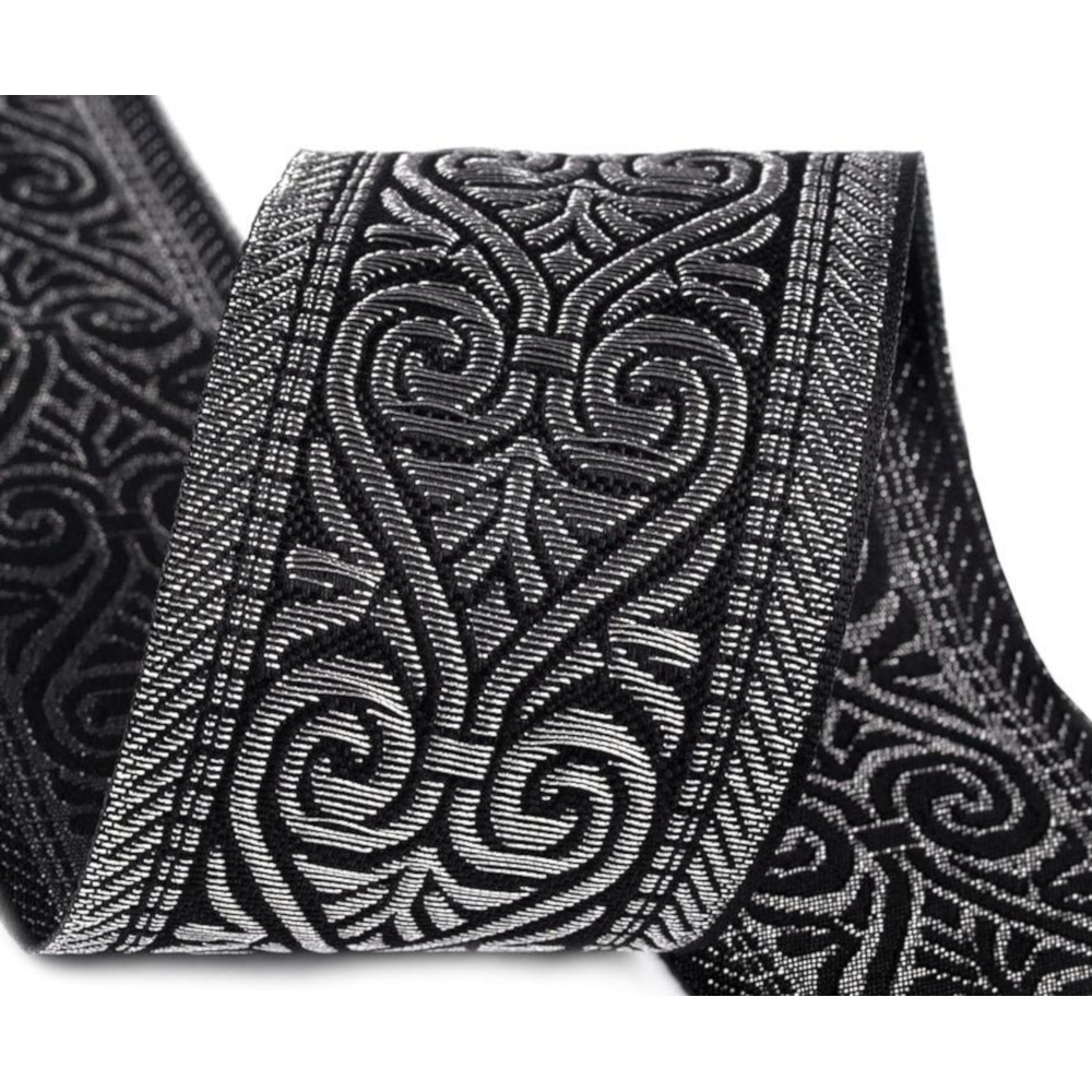 Borte gemustert - 50mm Breite - mit Lurex - Schwarz-Silberfarben