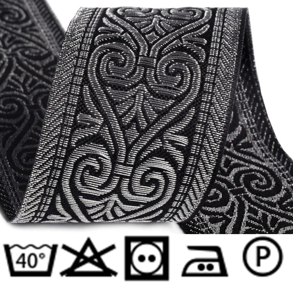 Borte gemustert - 50mm Breite - mit Lurex - Schwarz-Silberfarben