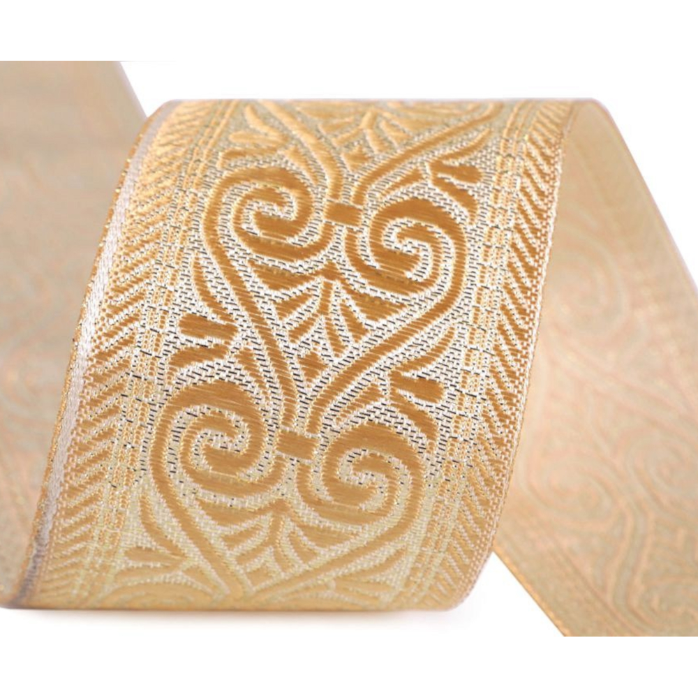 Borte gemustert - 50mm Breite - mit Lurex - Beige-Gold