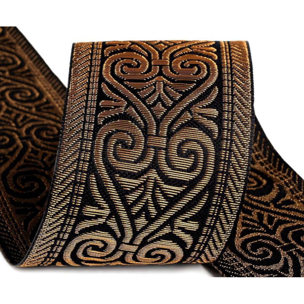 Borte gemustert - 50mm Breite - mit Lurex - Schwarz-Gold