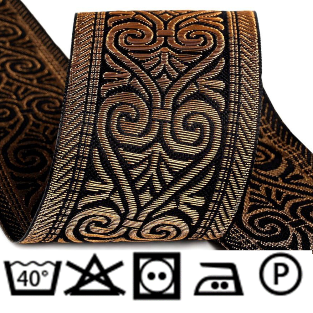 Borte gemustert - 50mm Breite - mit Lurex - Schwarz-Gold