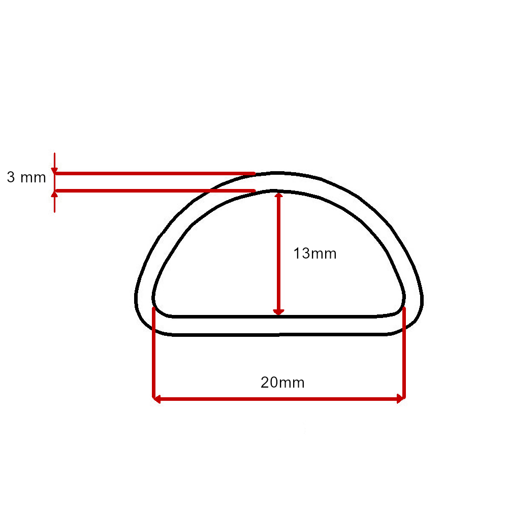 10x D-Halbring Breite 20mm - nickel-schwarz