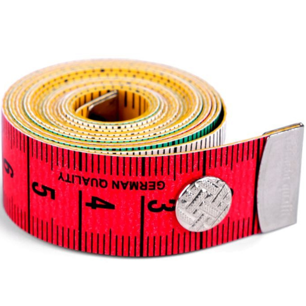 Maßband mit Druckknopf - 150cm / 60 inch - gelb, rot, weiß, grün