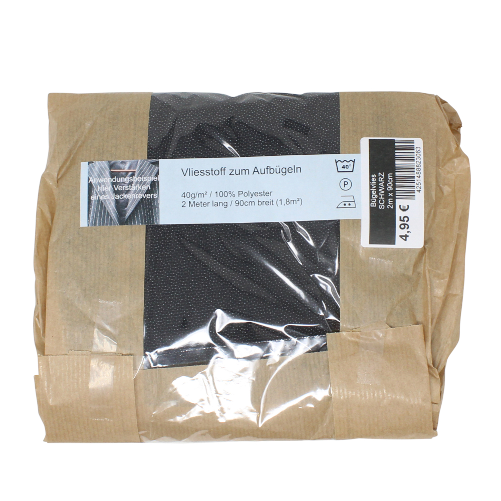 2m Bügelvlies 90cm Breite 40g/m² aus 100% Polyester in Schwarz