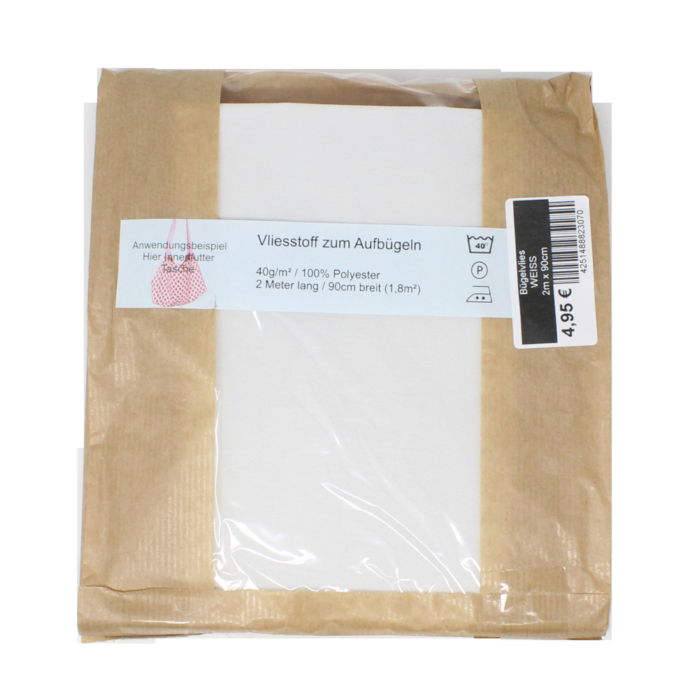 2m Bügelvlies 90cm Breite 40g/m² aus 100% Polyester in Weiß