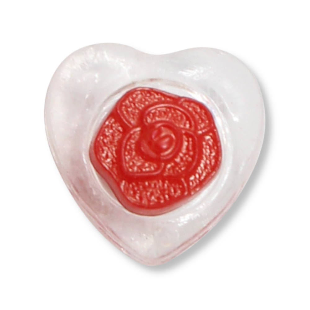 10 Ösenknöpfe aus Kunststoff in Herzform und Rose in Rot