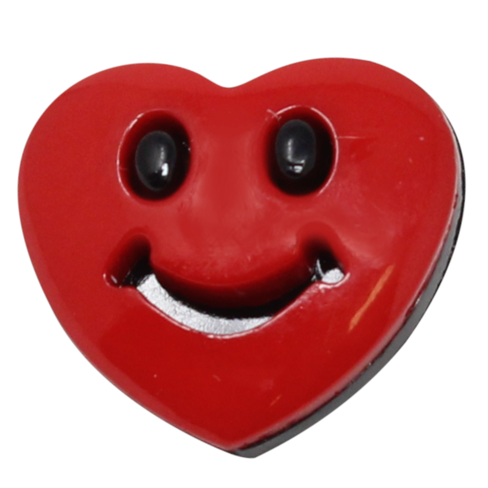 10 Ösenknöpfe aus Kunststoff im Herzformat mit lachendem Gesicht (rot)