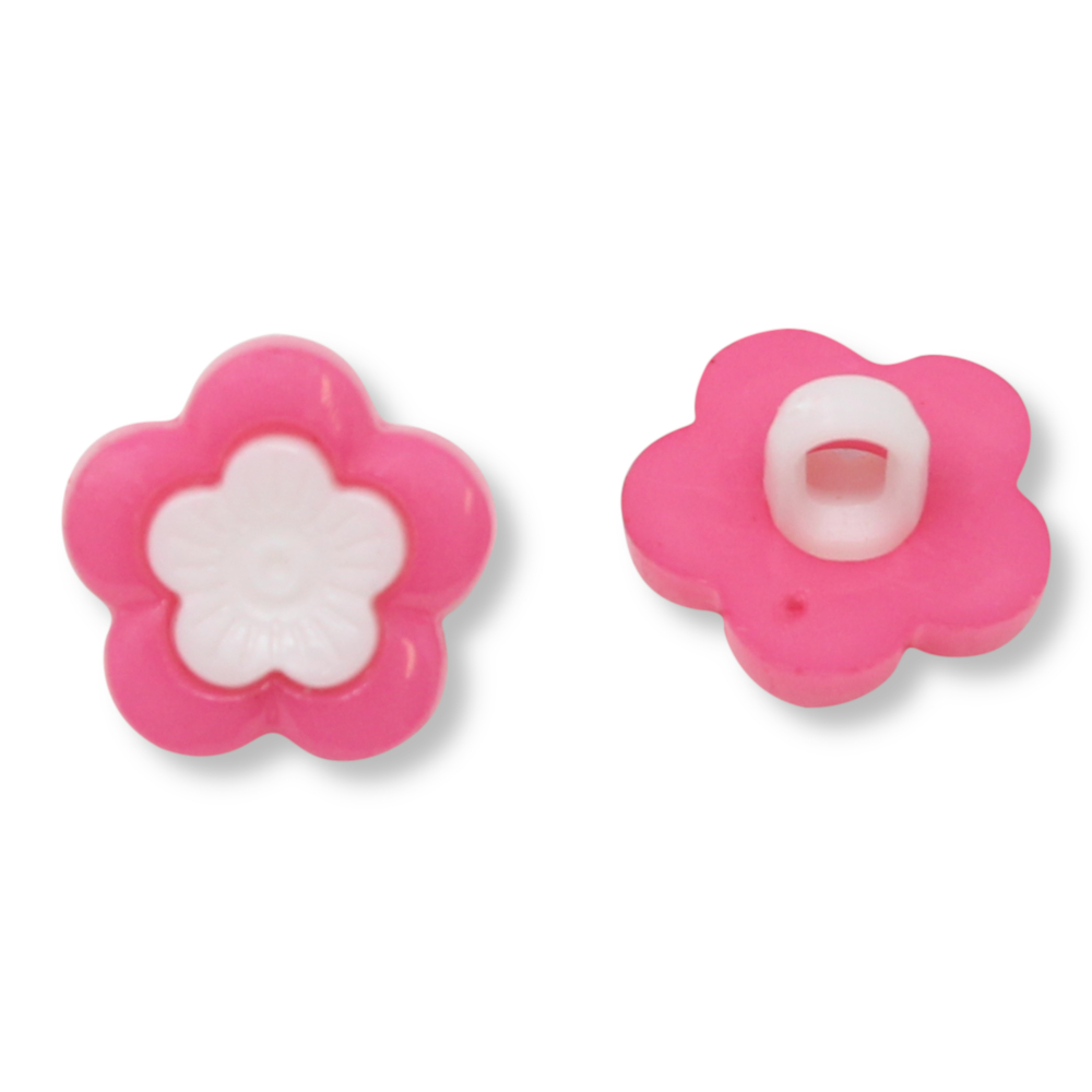 10 Ösenknöpfe aus Kunststoff Blumenmotiv Pink & Weiß