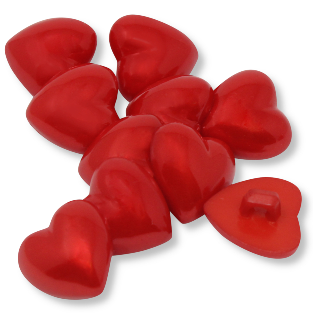 10 Ösenknöpfe aus Kunststoff Herzmotiv 15x15mm in Rot