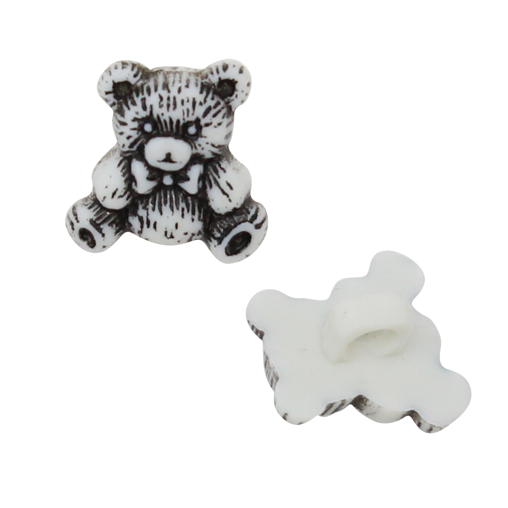 10 Ösenknöpfe aus Kunststoff Teddybär 15x15mm in Schwarz/Weiß