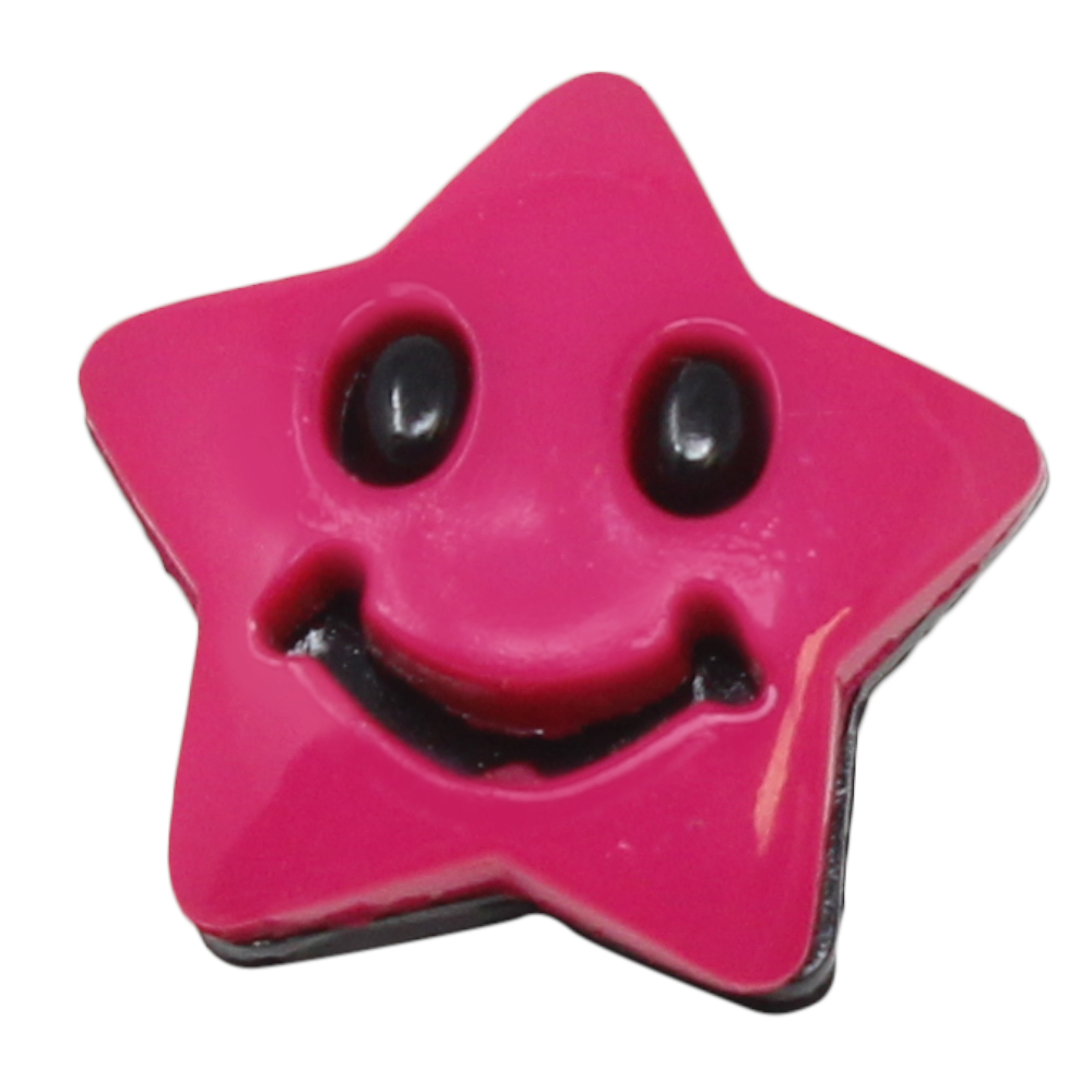 10 Ösenknöpfe aus Kunststoff - 17x17 mm Sternformat mit lachendem Gesicht (Pink)
