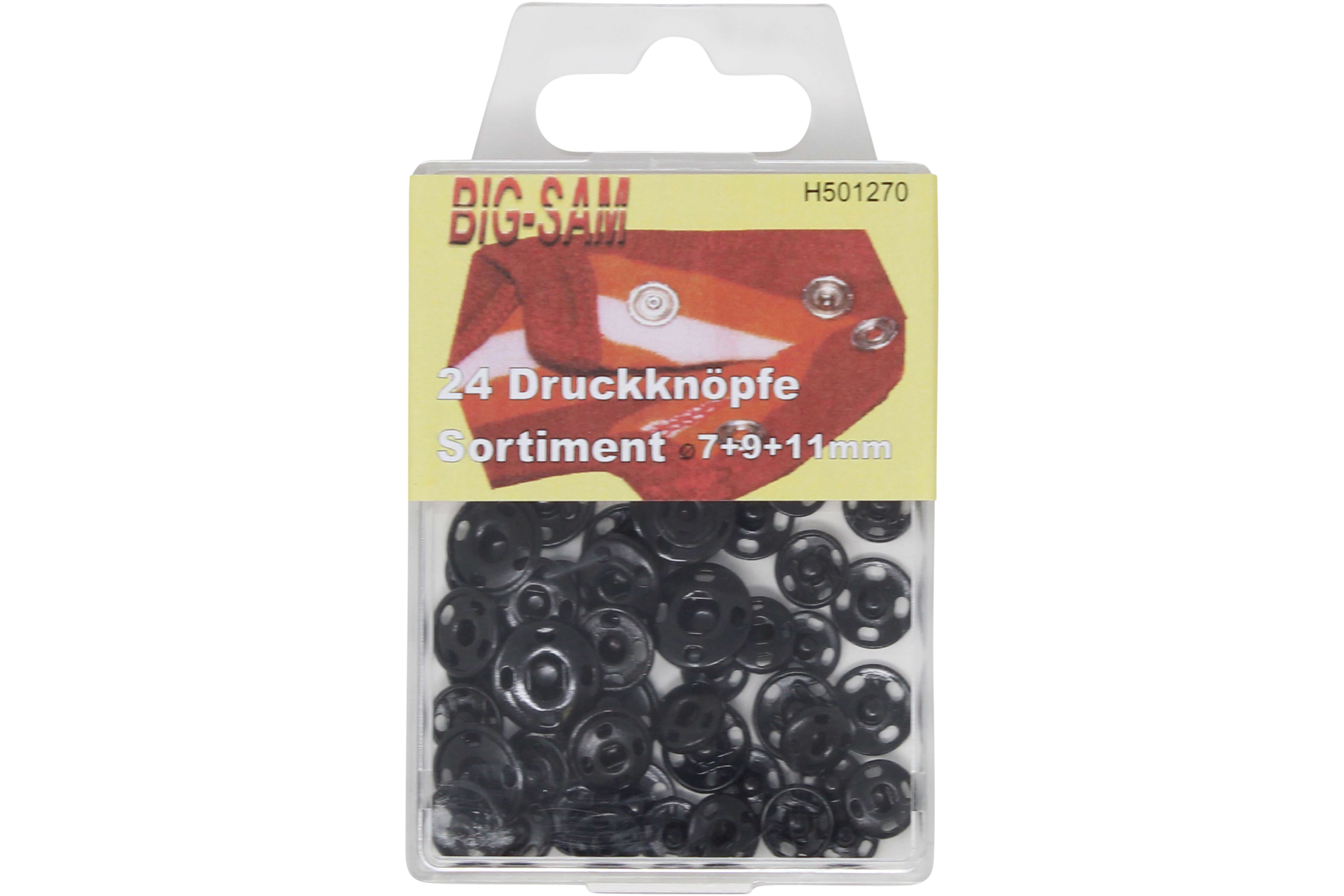 24 Druckknöpfe Sortiment - 7, 9 und 11 mm - aus Messing in Schwarz