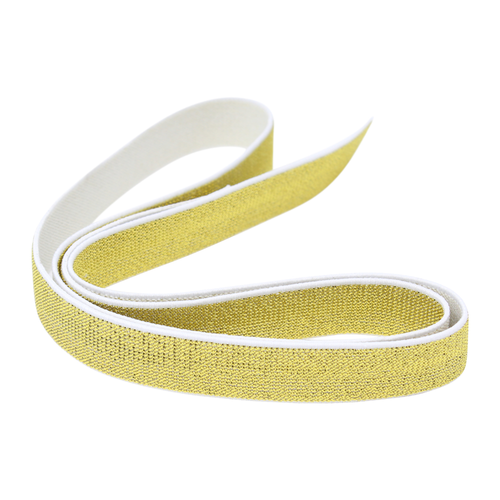 Weißes Gummiband mit Lurex 20 mm in goldfarben