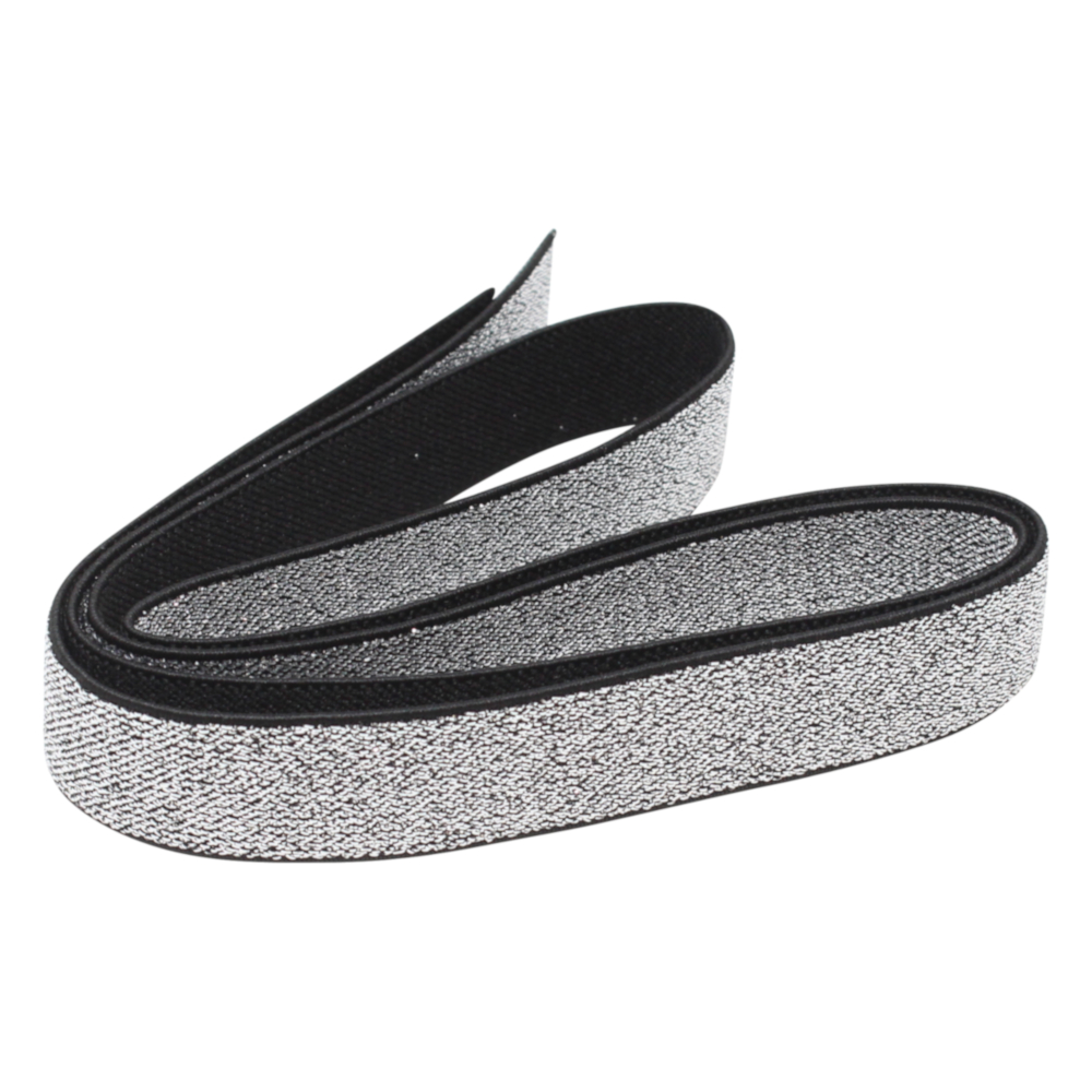 Schwarzes Gummiband mit Lurex 20 mm in silberfarben