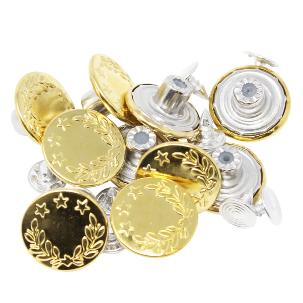 10x Metallknöpfe goldfarben - 17mm - Eichenlaub & Sterne