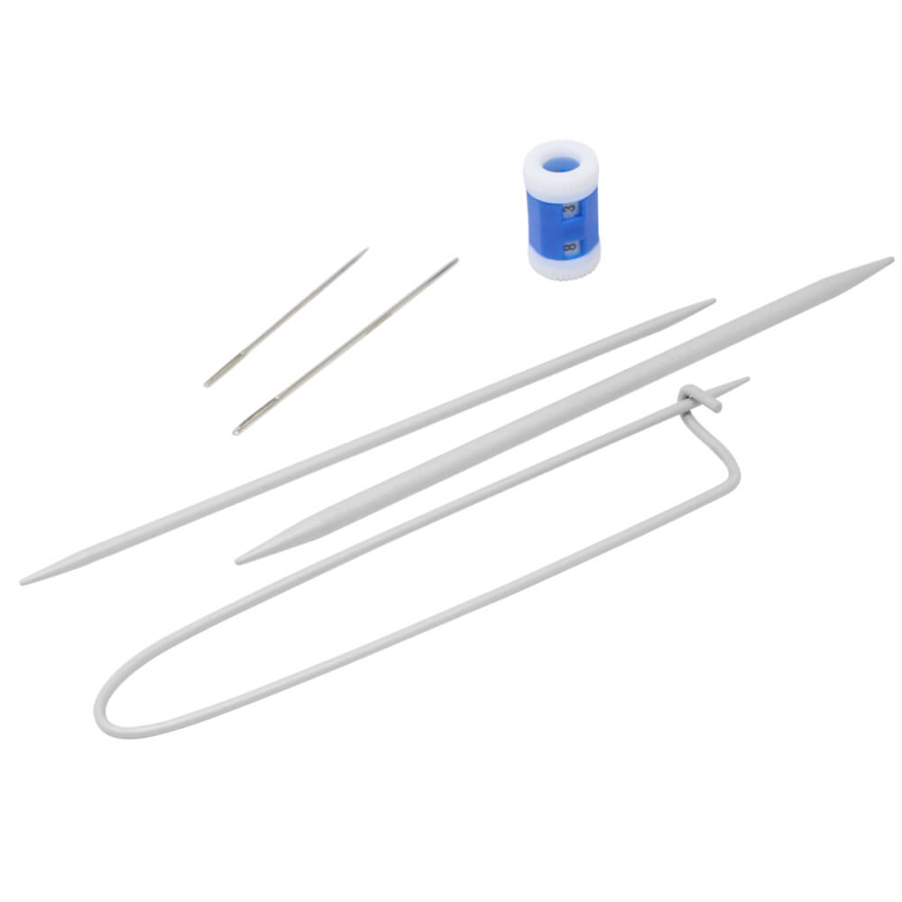 6 tlg. Strickhilfe-Set mit Maschenraffer, Hilfsnadel, Nähnadeln und Reihenzähler