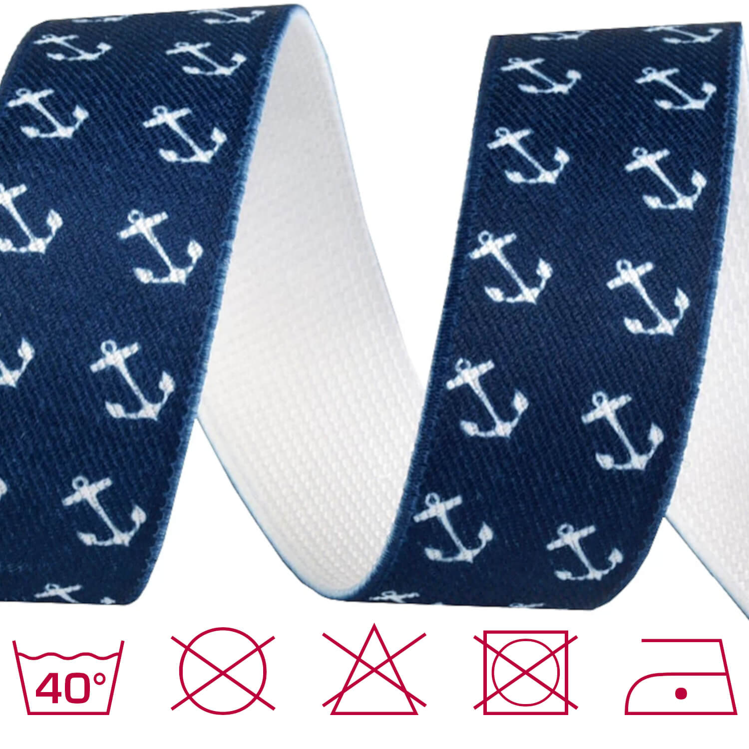 1 Meter Gummiband - 25 mm - mit Anker - Marine blau