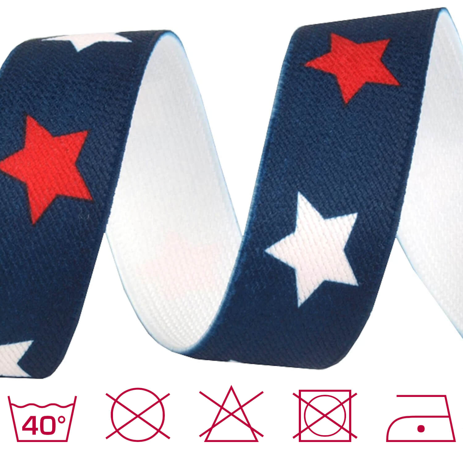 1 Meter Gummiband - 25 mm - mit Sterne - Blau Delta