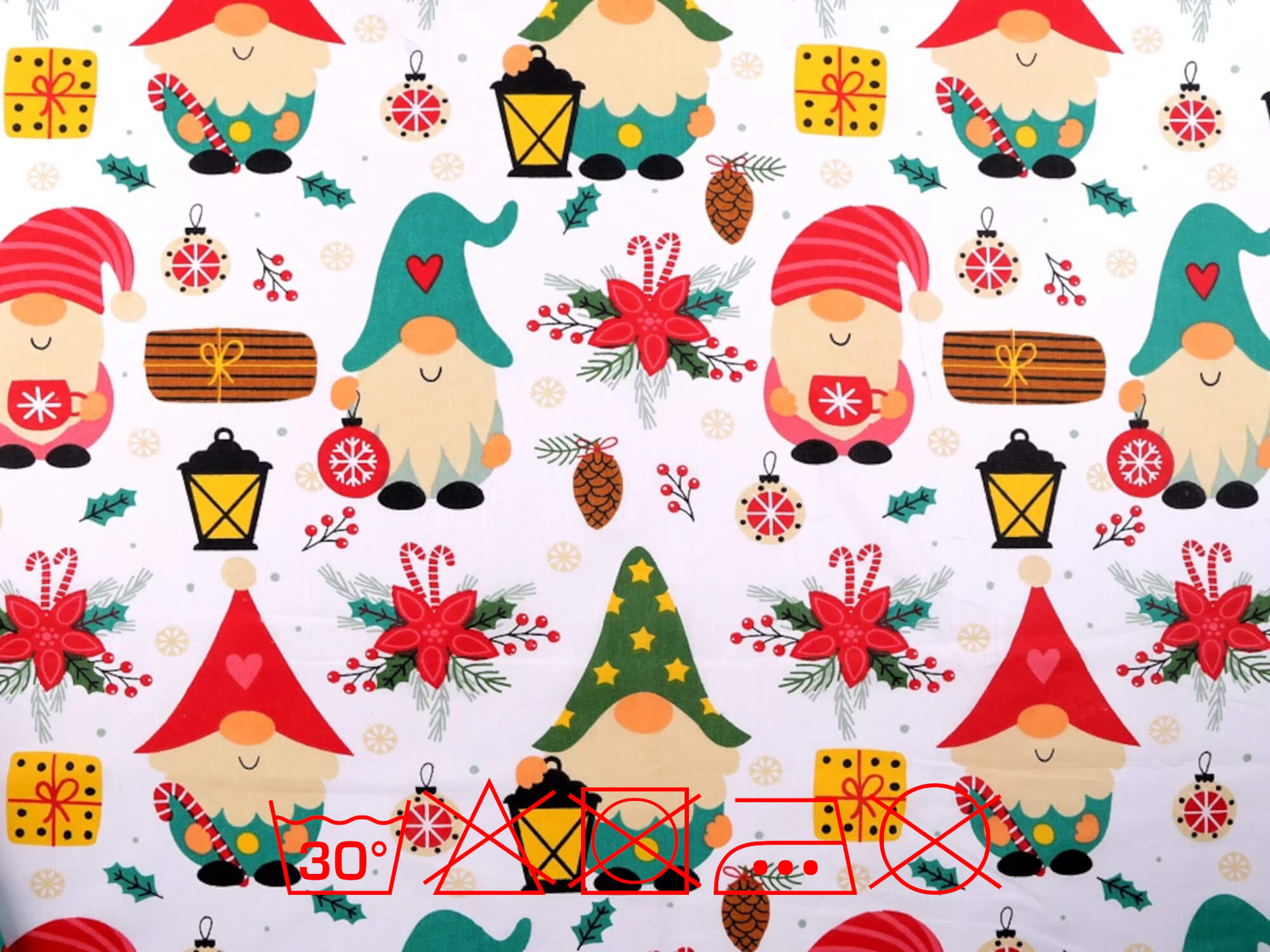 0,5 m | Baumwollstoff mit Weihnachtsmotiv Elfen in weiß