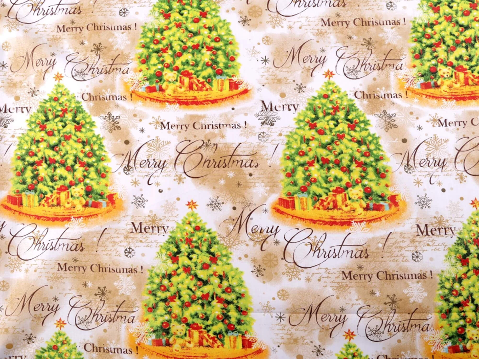 0,5 m | Baumwollstoff mit Weihnachtsmotiv Tannenbaum und Schriftzug "Merry Christmas"