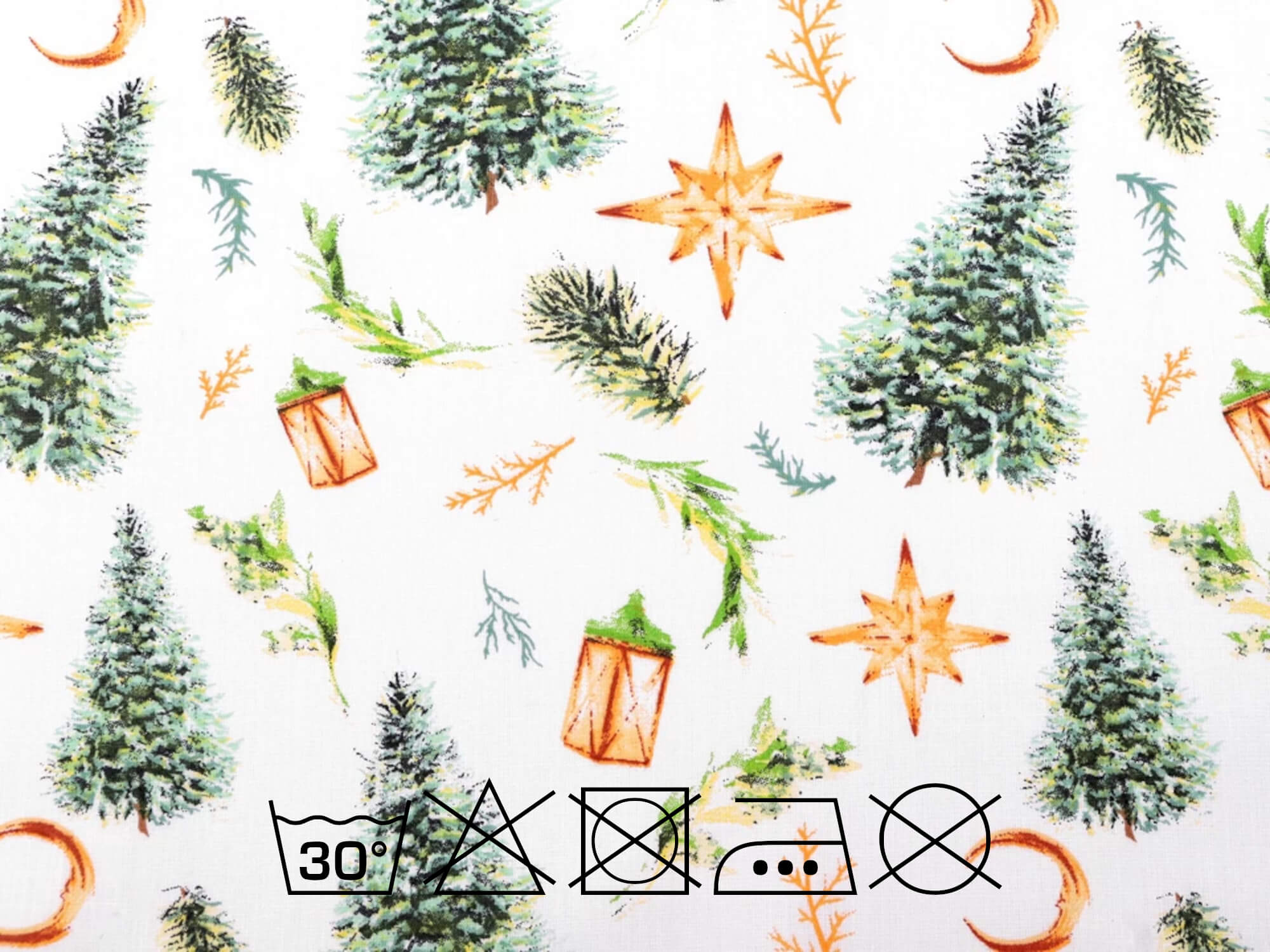 0,5 m | Baumwollstoff mit Weihnachtsmotiv Tannenbaum, Laterne, Sterne - weiß-grün (1)