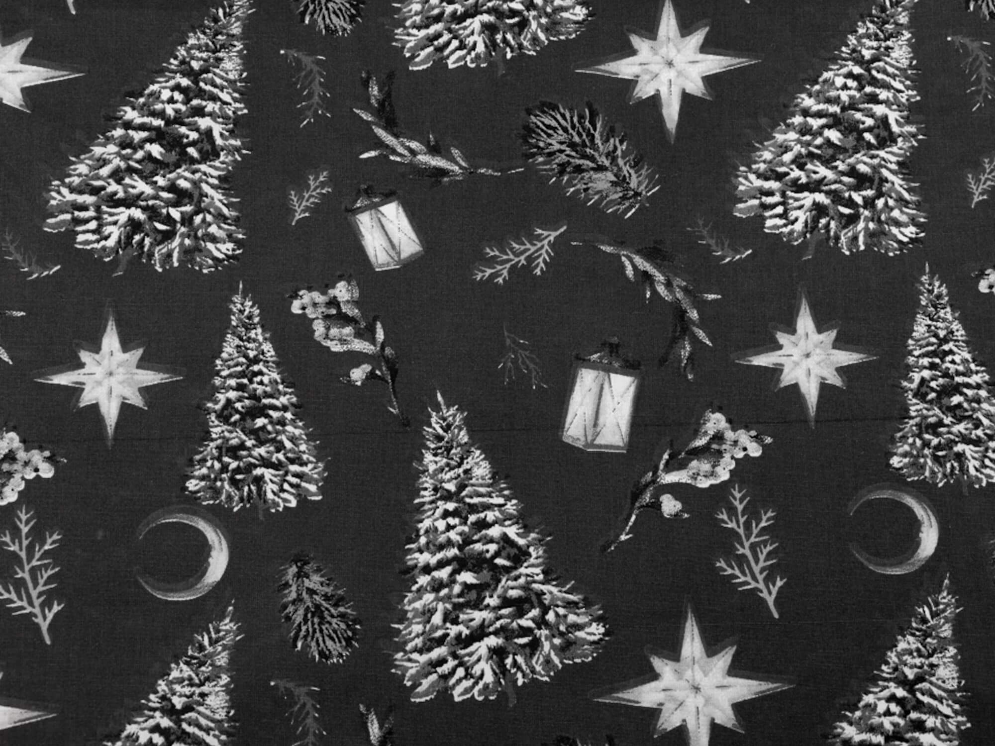 0,5 m | Baumwollstoff mit Weihnachtsmotiv Tannenbaum, Laterne, Sterne - grau (5)