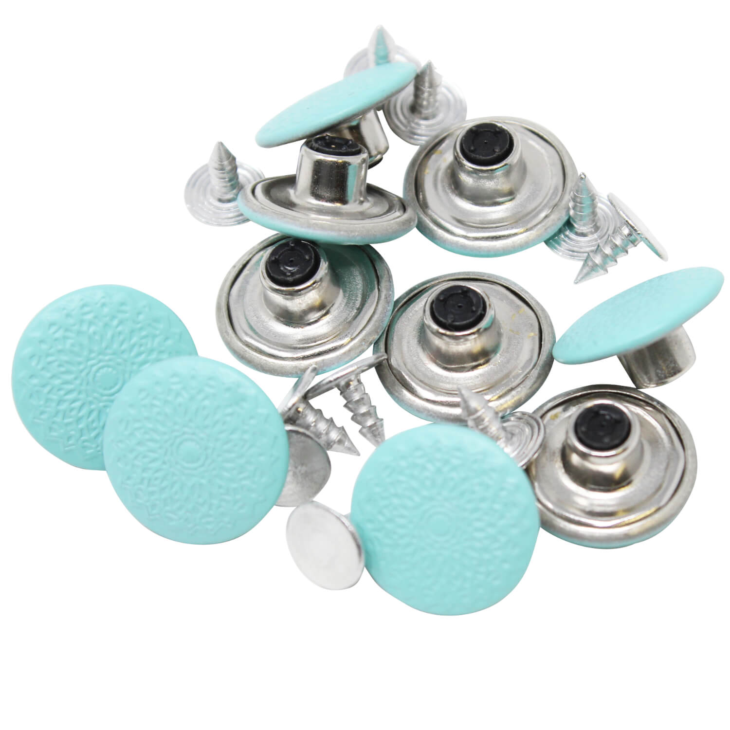 10 Metallknöpfe mit ornamentalen Relief - Ø 17 mm - Farbe: Türkis