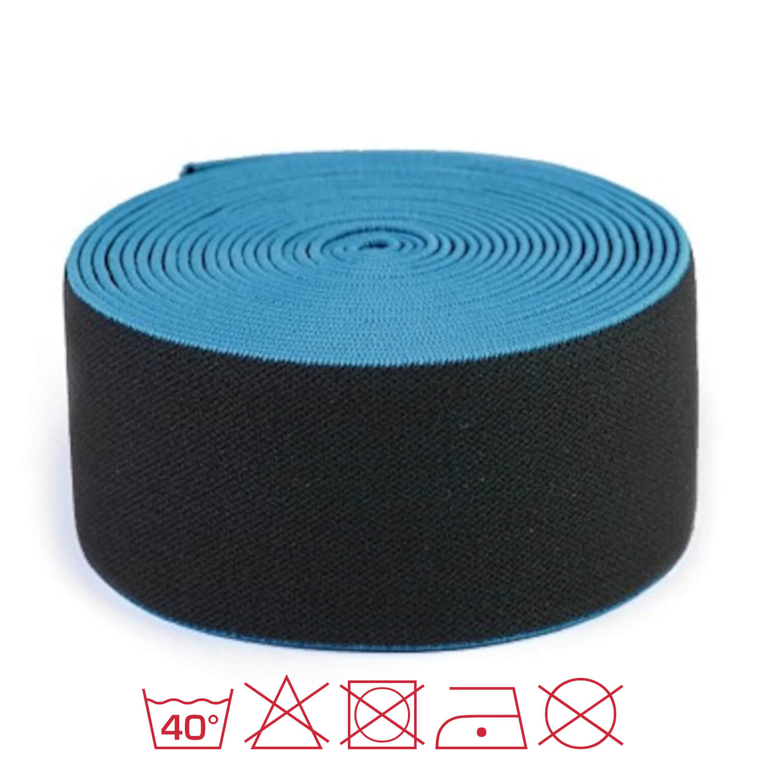 1 Meter Gummiband - 40mm breit - glatt weich - Schwarz, Blau Hell
