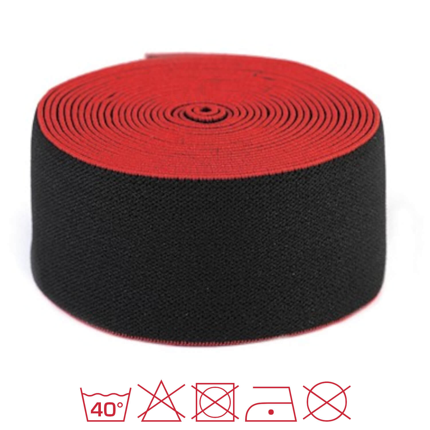 1 Meter Gummiband - 40mm breit - glatt weich - Schwarz, Rot
