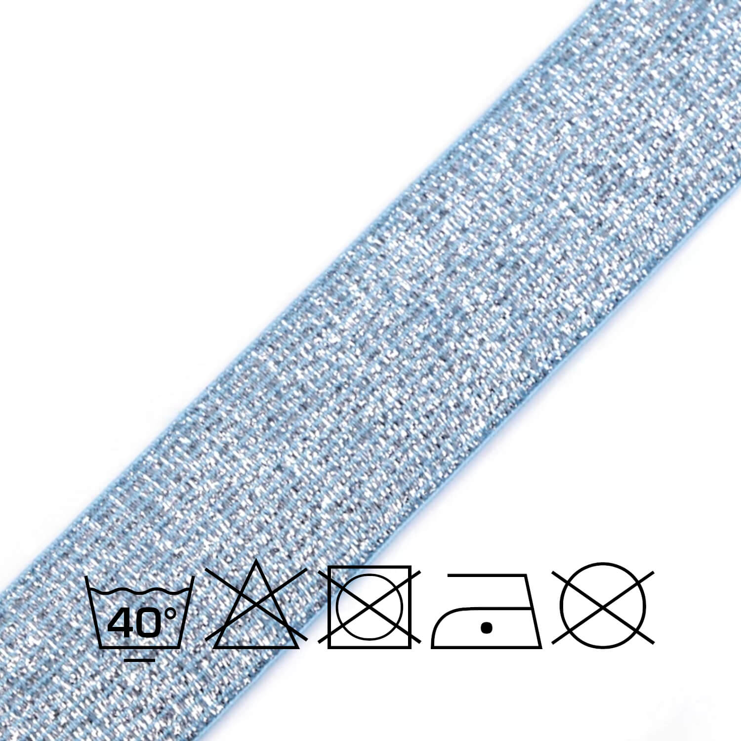1 Meter Gummiband - 27mm breit - mit Lurex - Farbe: hellblau-silber