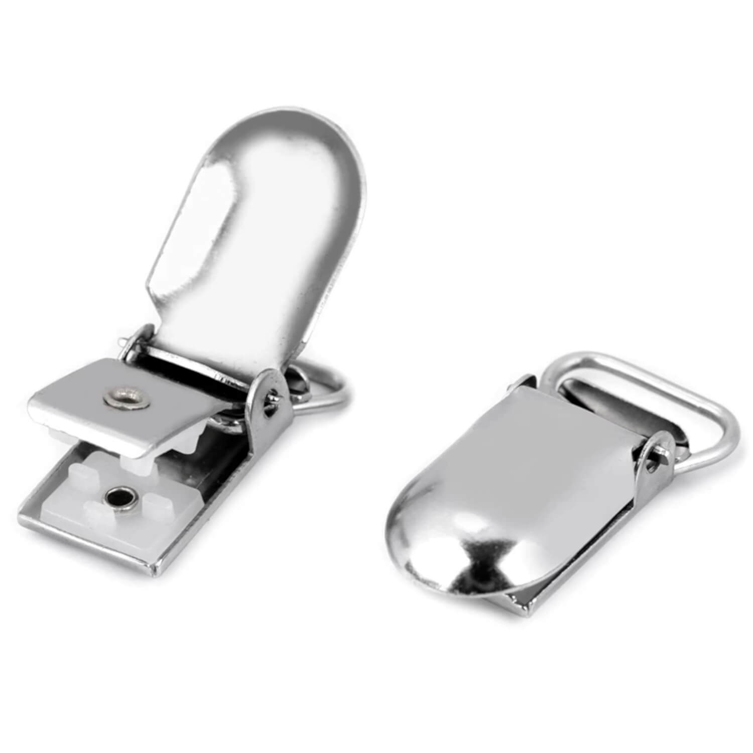 2 Hosenträger Clips, 15mm Durchzugsbreite, silberfarben