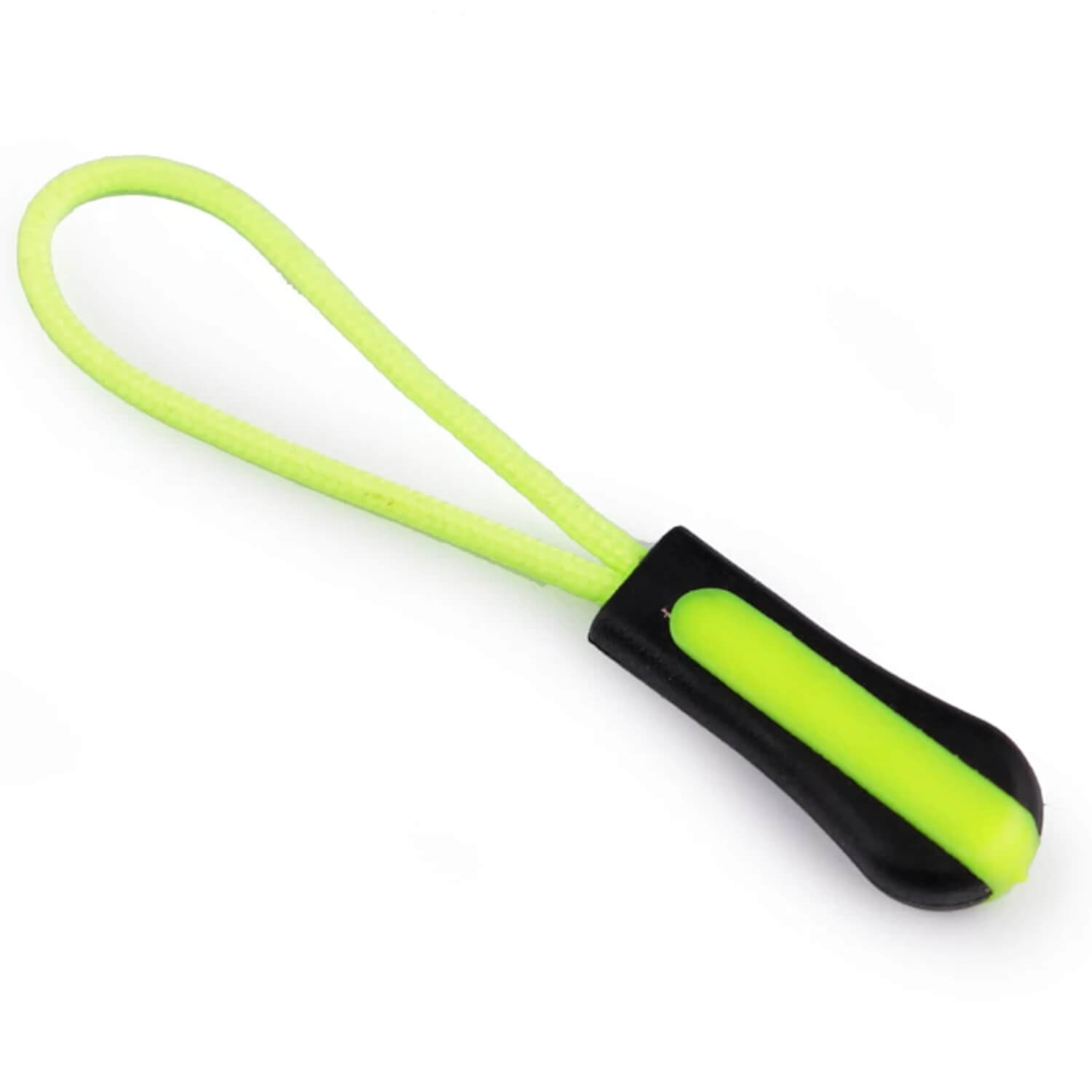 10 Zipper Schlaufen mit schwarzem Plastik Tropfen-Anhänger - gelb-grün - schwarz (2)