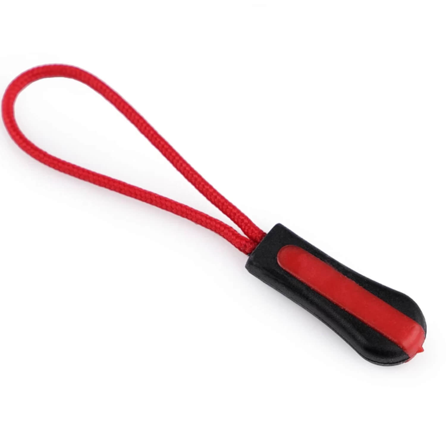 10 Zipper Schlaufen mit schwarzem Plastik Tropfen-Anhänger - rot - schwarz (3)