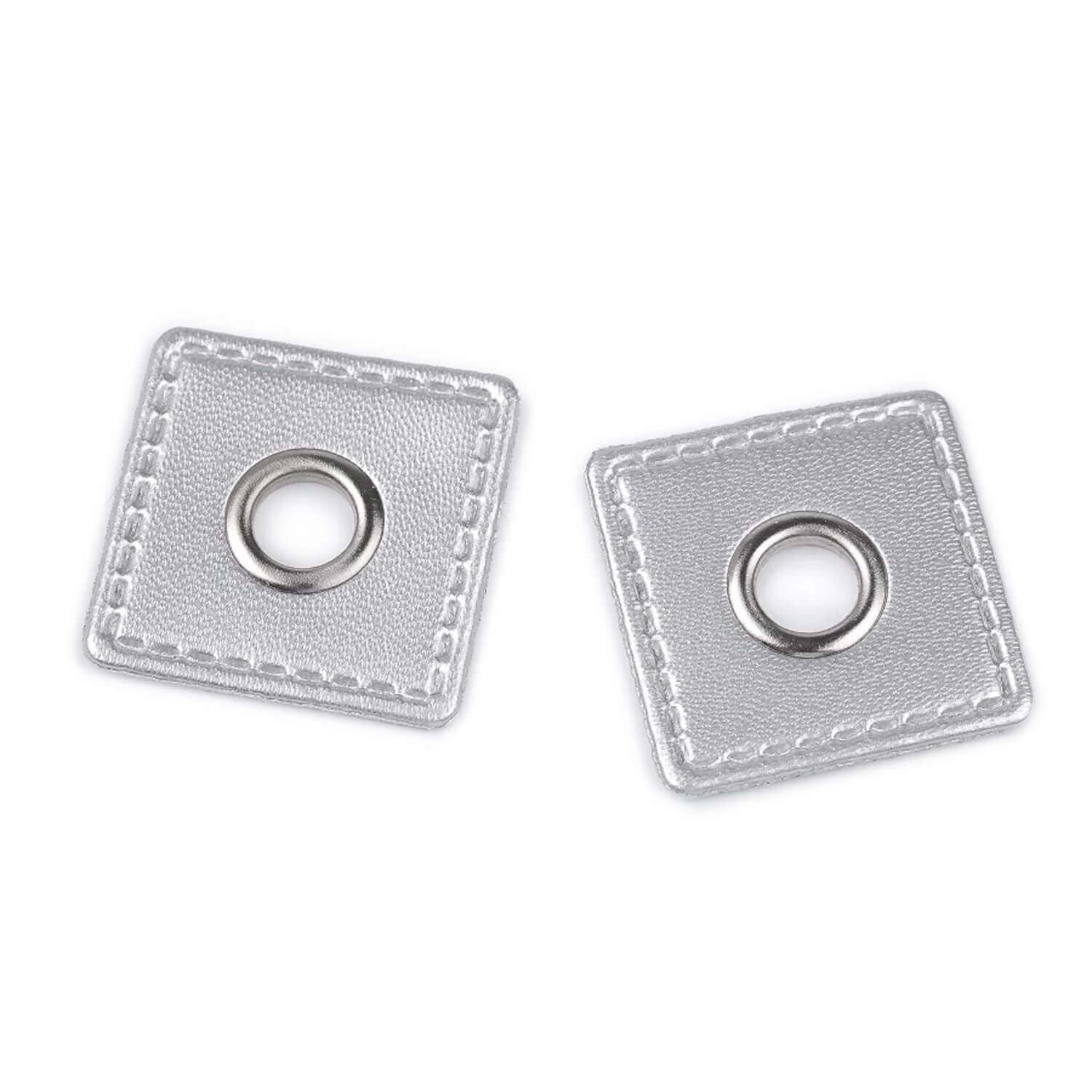2x 8 mm silberfarbene Ösen - Patches auf 30x30 mm Kunstleder - Silber (14)