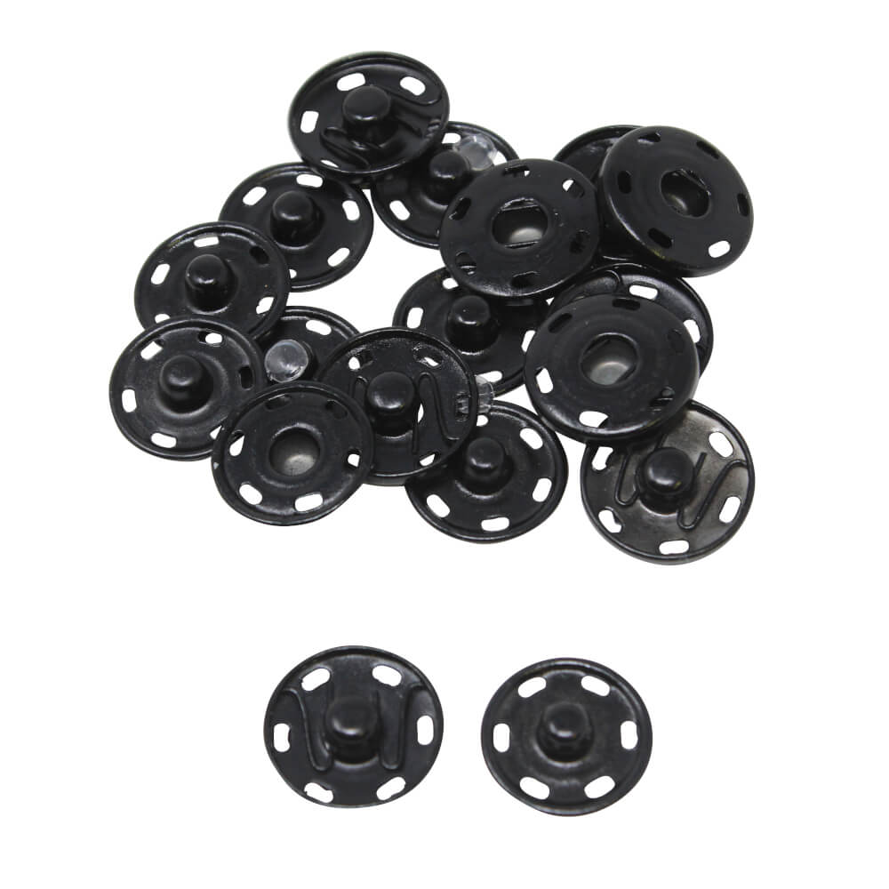 9 Druckknöpfe - 18mm - aus Metall - schwarz